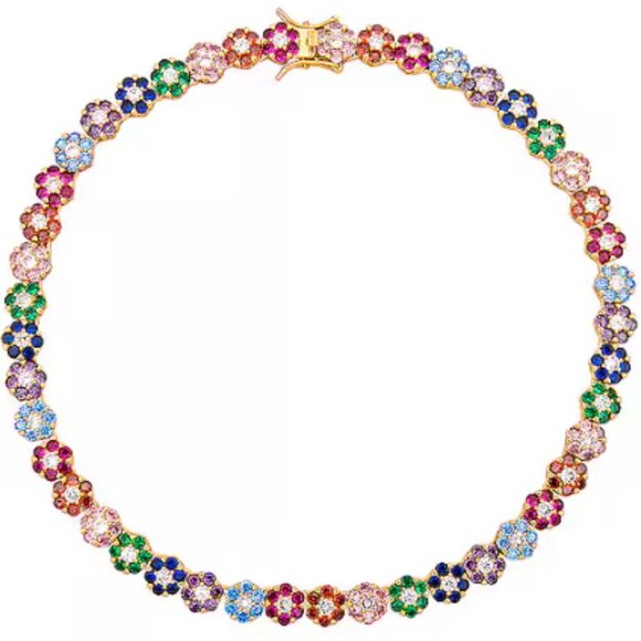 Stunning Multicolor Flower Tennis Necklace • Gold‑Tone Floral Gemstone Statement - Picture 3 of 3